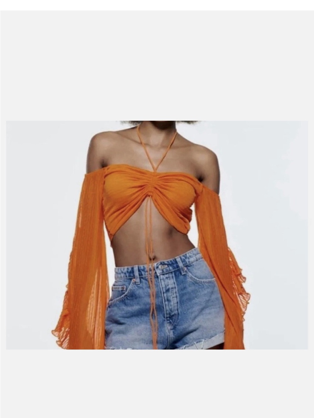 Zara Orange Textured Off-Shoulder Top - Picture 3 of 9